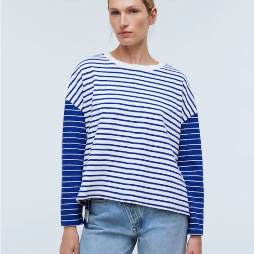 Madewell Easy Long-Sleeve Rugby Tee Contrasting Stripe Pure Blue Size Medium